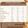 Nutritional information chart of AuraMix showing energy, protein, carbohydrates, fats, fiber, calcium, and iron values per 100g and per serving.